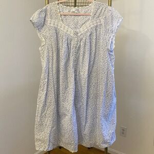 EILEEN WEST Nightgown 2X Full Button Down Purple Floral Cottage Boho Pocket Lace